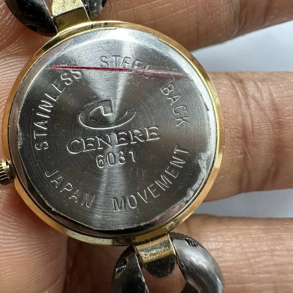 Cenere Watch Women Gunmetal Gold Two Tone Mother of Pearl Dial New Battery 5.75